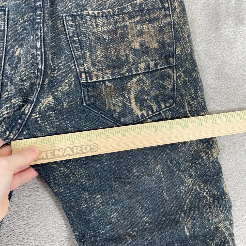 Stitches & Rivets Moto Biker Jeans Mens 32x32 Blue Acid Wash Distressed Slim Fit